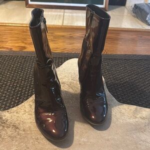 Aquatalia Burgundy Patent Water Resistant Side Zip Heeled Booties